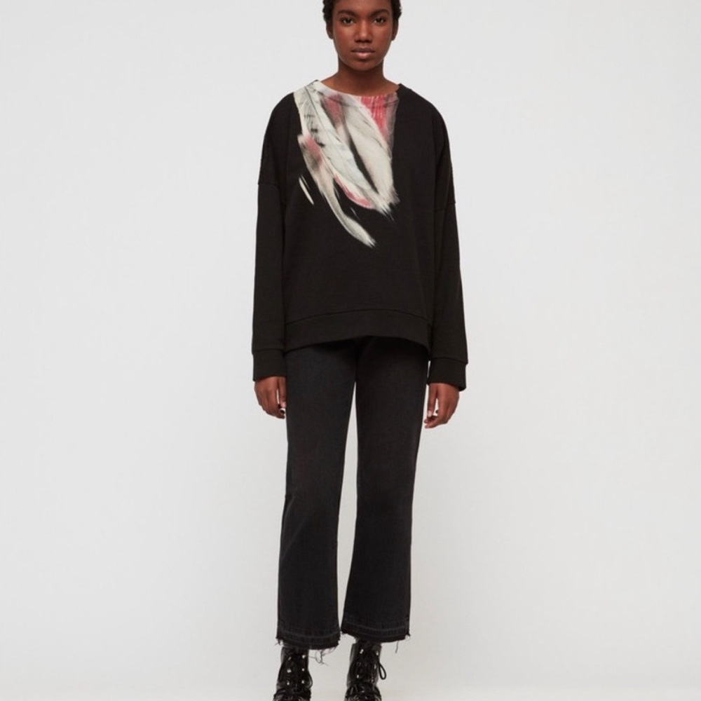 All Saints Black and White Slit Shoulder Sweatshirt - Picture 3 of 9